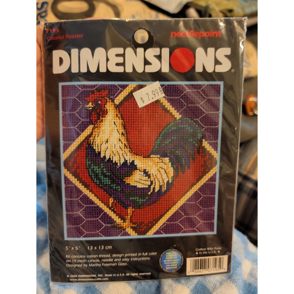 New Vintage needlepoint Kit Dimensions 5x5" Colorful Rooster 7195